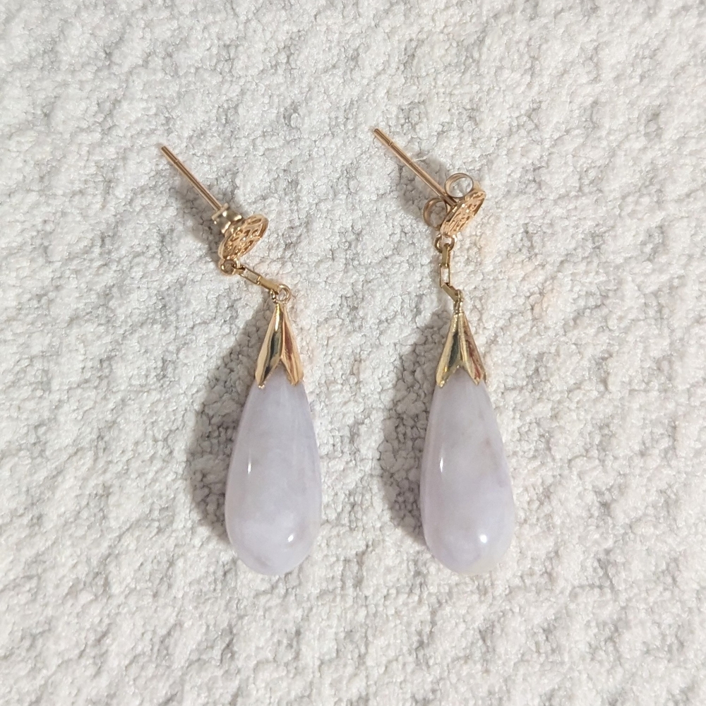 14k Solid Gold Jade Teardrop Earrings